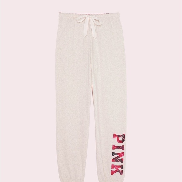 LoveShackFancy Pants - PINK LoveShackFancy Cream Drawstring Joggers with Pink Lettering